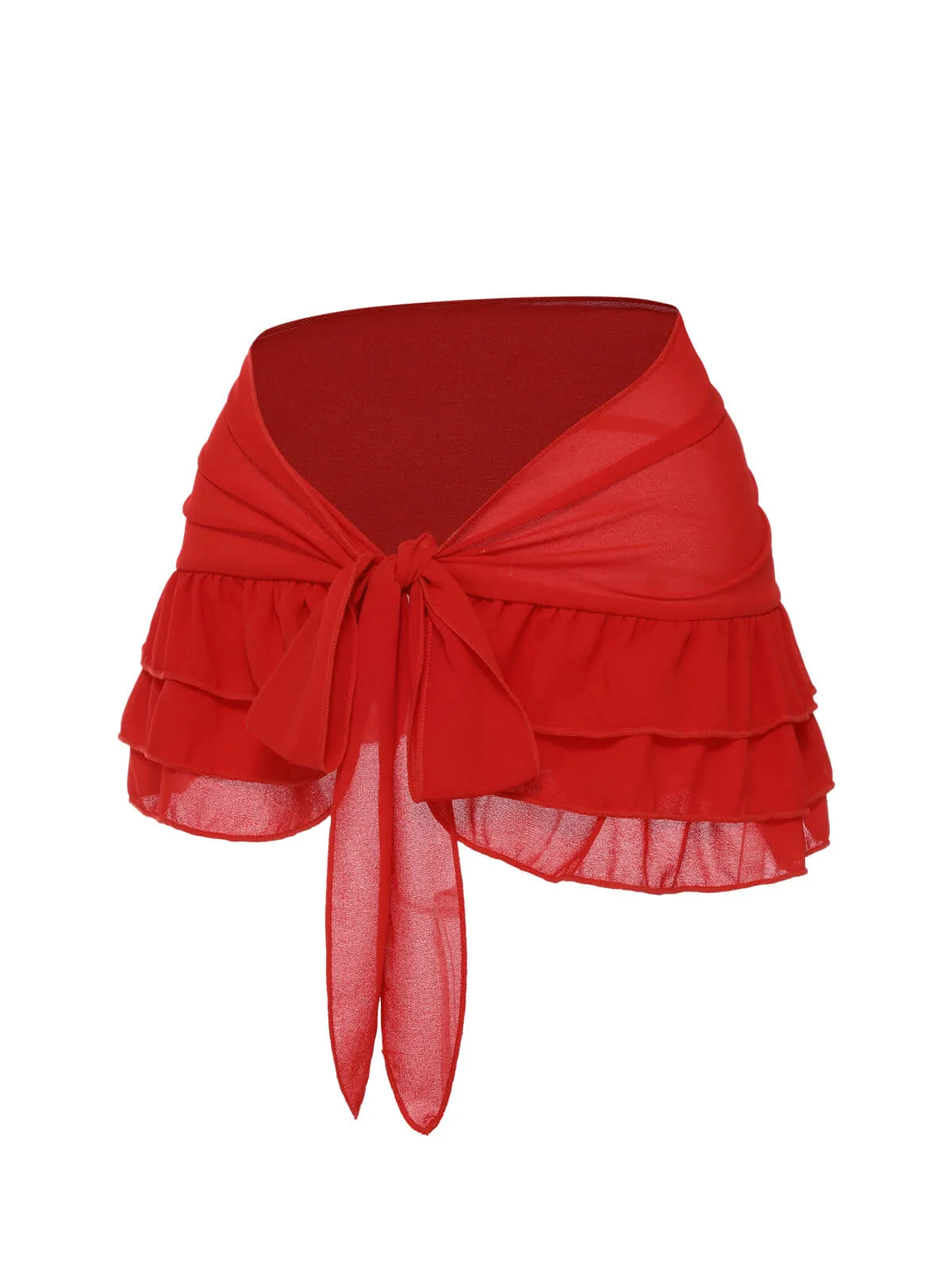 Red 1960s Solid Chiffon Skirt Cover-Up