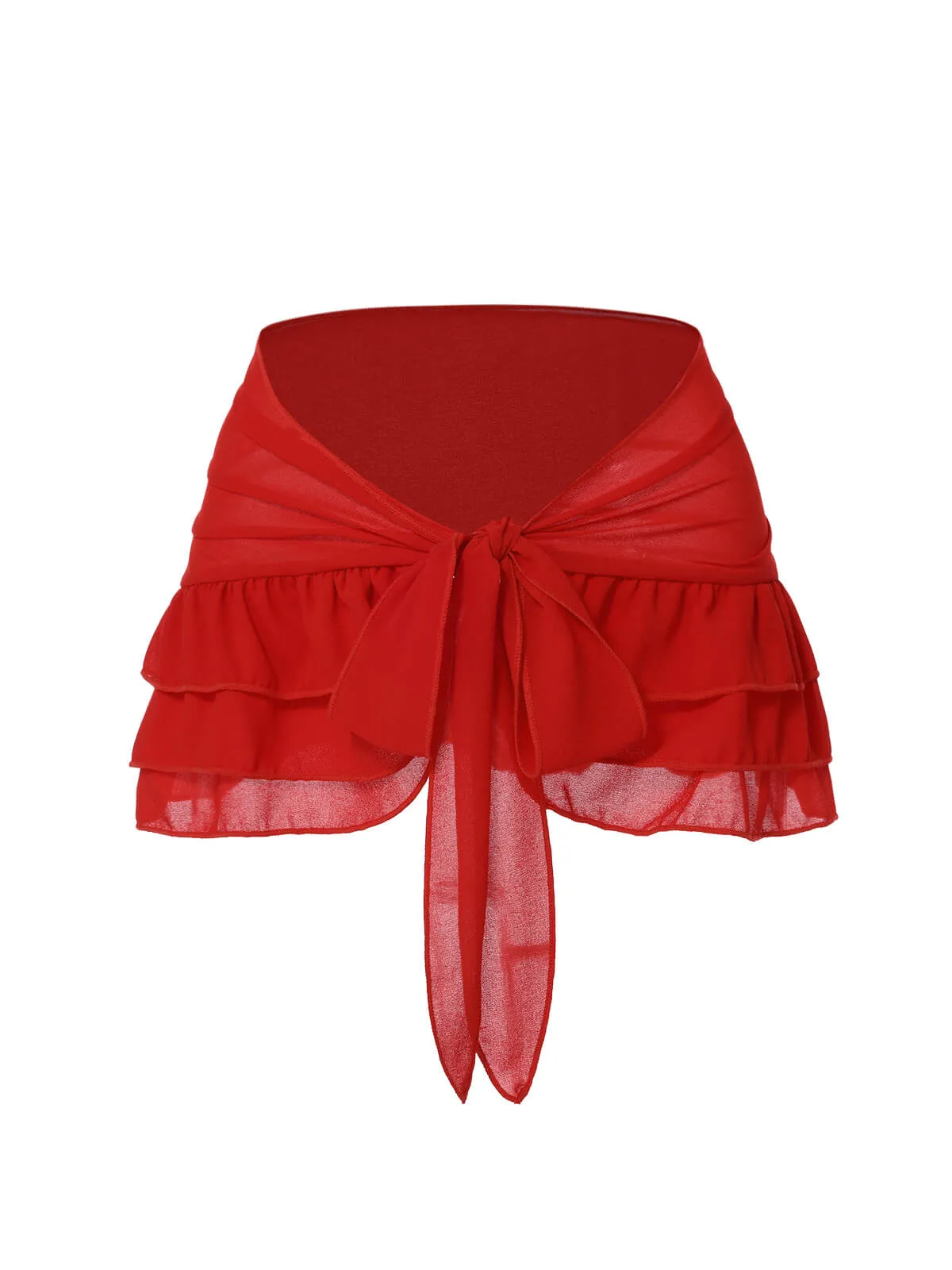 Red 1960s Solid Chiffon Skirt Cover-Up