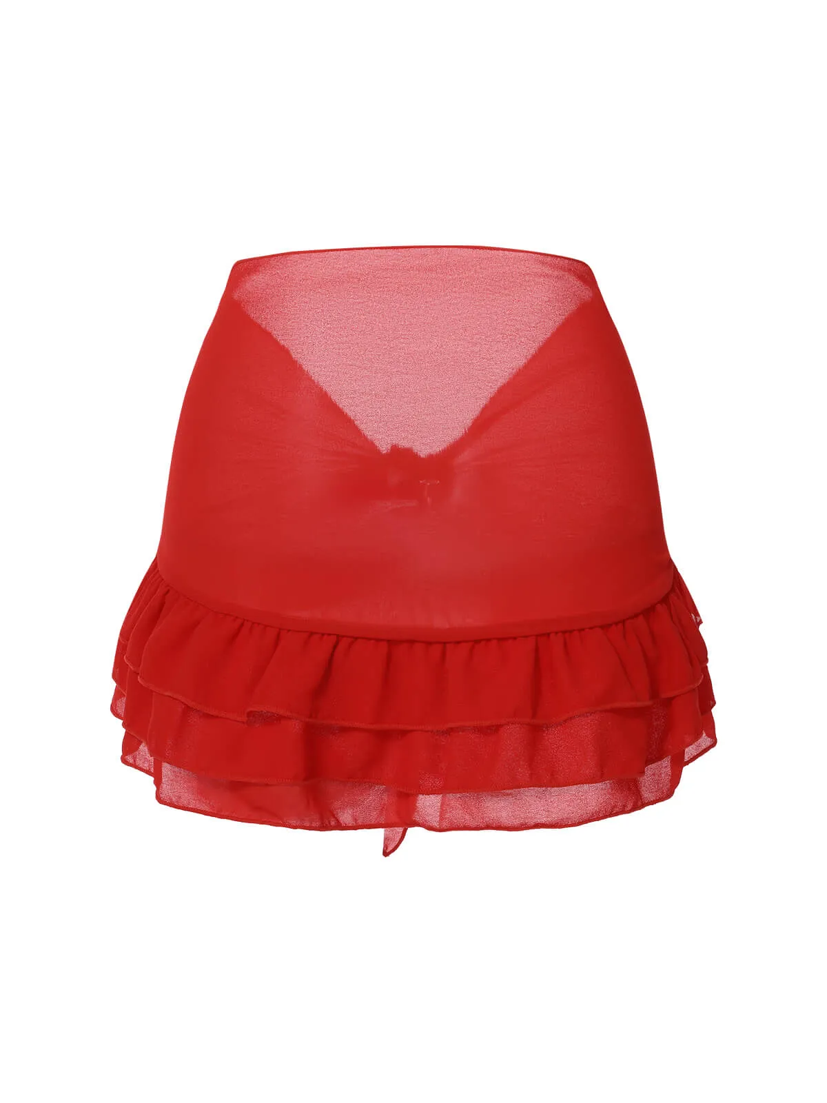 Red 1960s Solid Chiffon Skirt Cover-Up