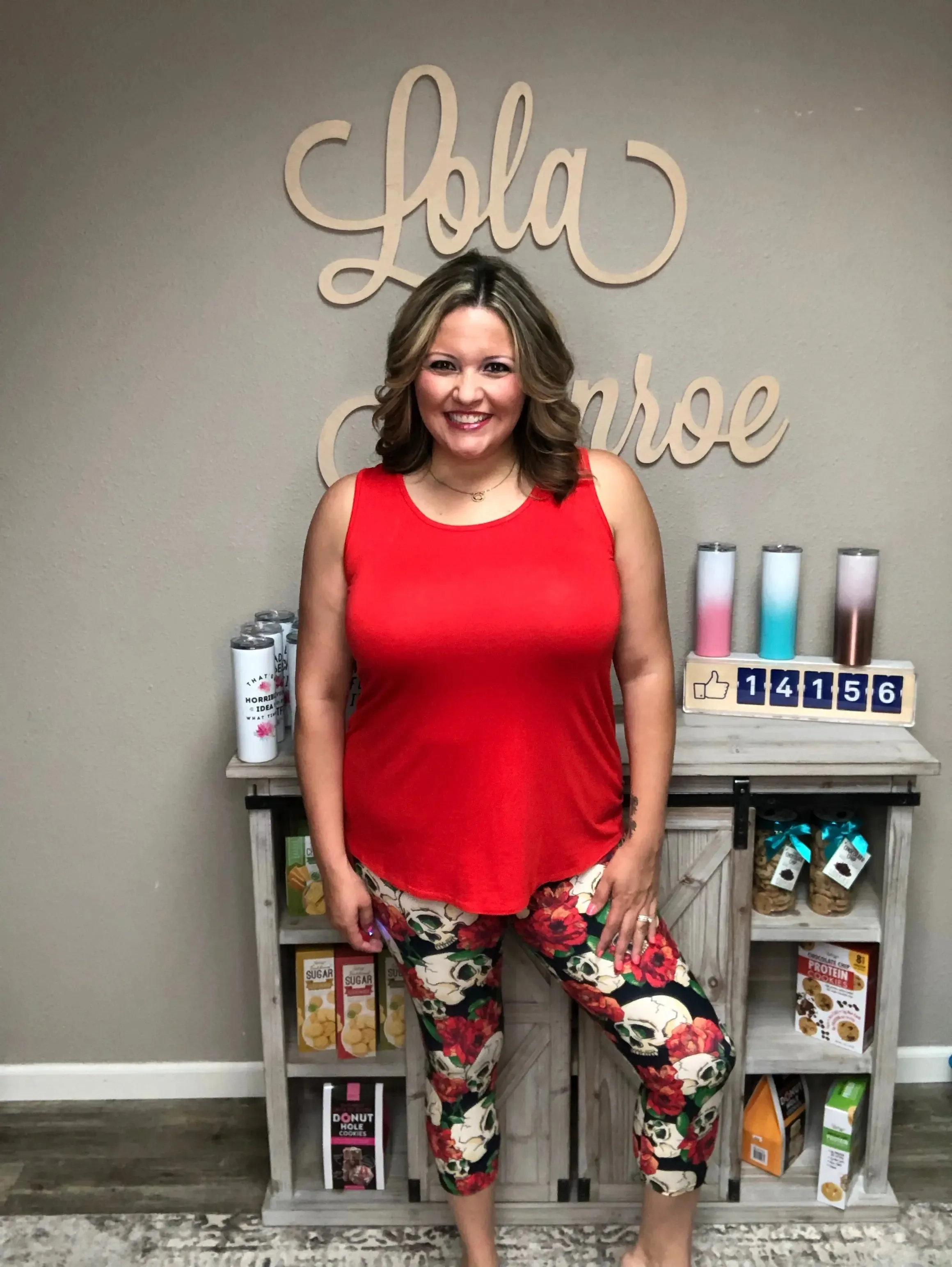 Red Flower Skull Print Leggings & Capris