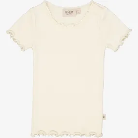 Rib T-Shirt Lace SS | Baby - eggshell