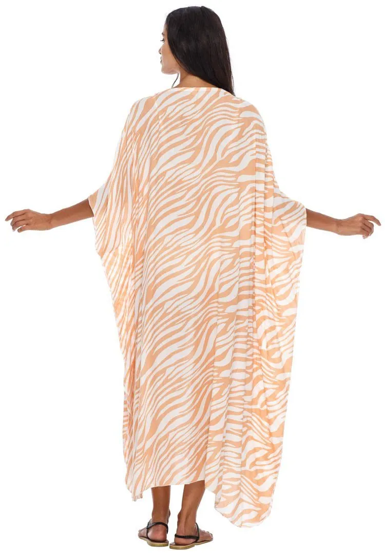 SHU-SHI Women's Long Beach Zebra Caftan Tunic Dress - Swimsuit Cover-Up Loose Poncho