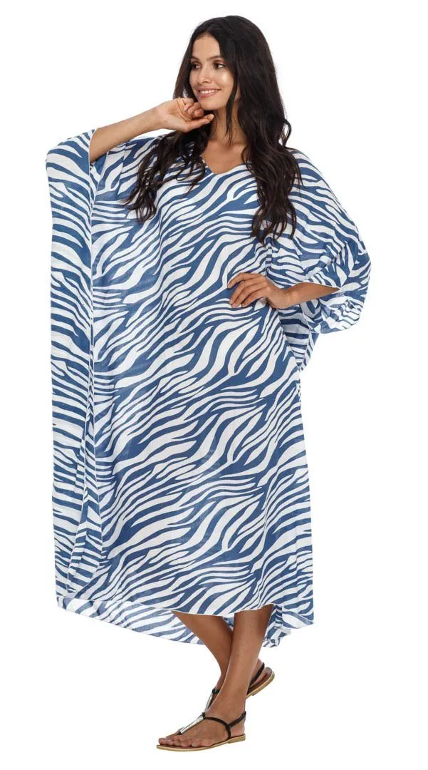 SHU-SHI Women's Long Beach Zebra Caftan Tunic Dress - Swimsuit Cover-Up Loose Poncho