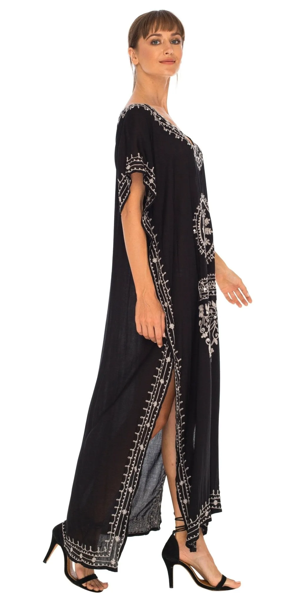 SHU-SHI Women's Long Kaftan Beach Dress - Ethnic Mandala Print Maxi Cover-Up