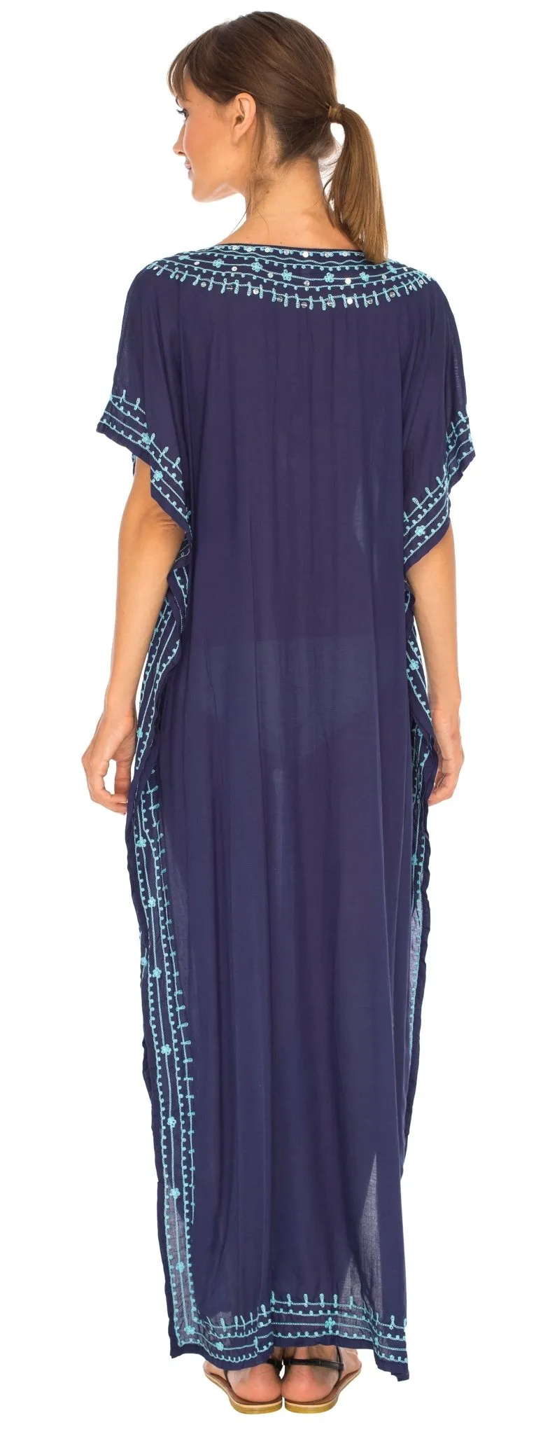 SHU-SHI Women's Long Kaftan Beach Dress - Ethnic Mandala Print Maxi Cover-Up