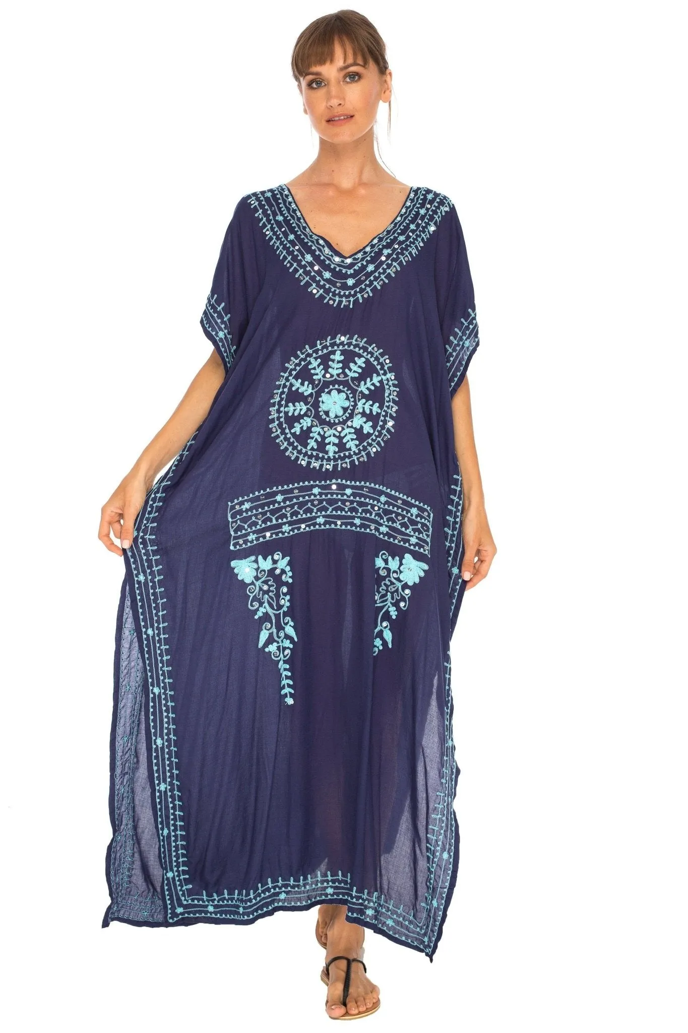 SHU-SHI Women's Long Kaftan Beach Dress - Ethnic Mandala Print Maxi Cover-Up