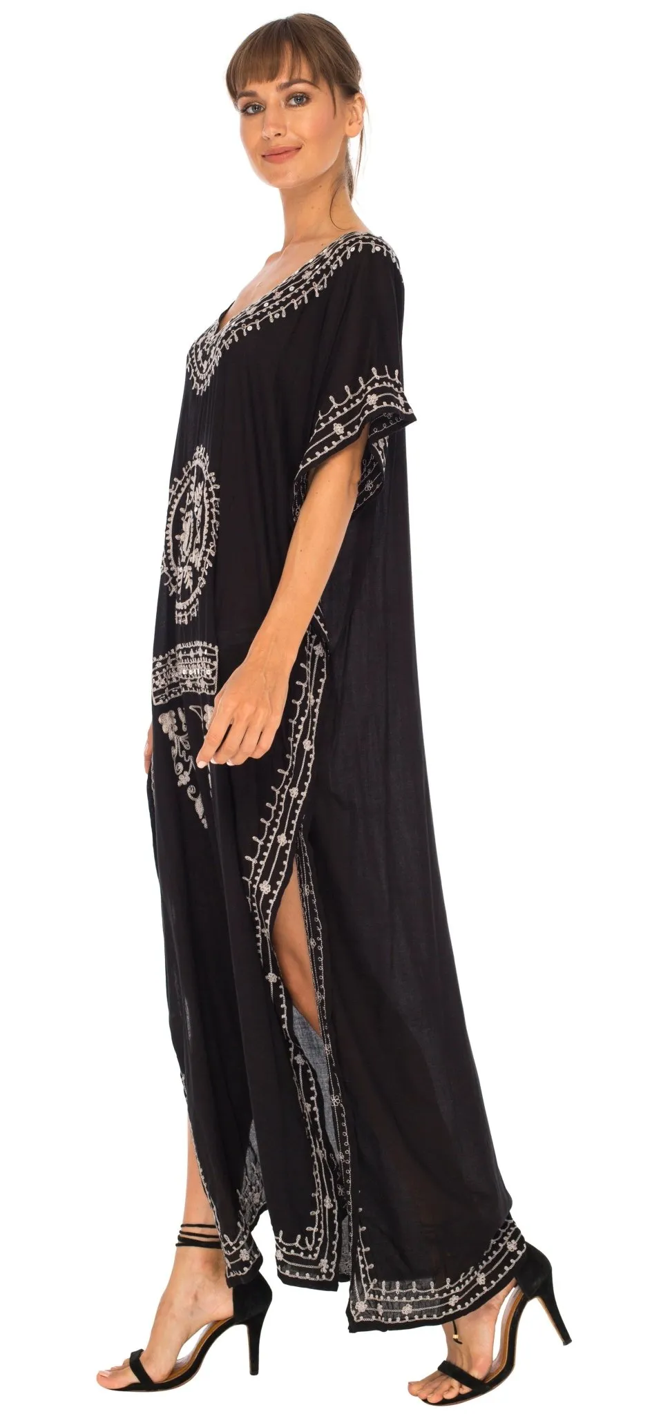 SHU-SHI Women's Long Kaftan Beach Dress - Ethnic Mandala Print Maxi Cover-Up