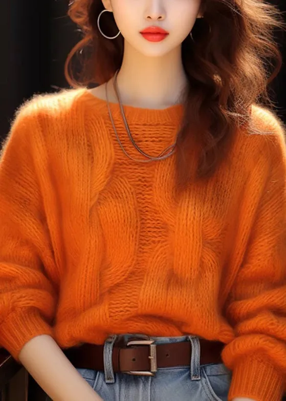 Simple Orange O Neck Cozy Knit Sweaters Winter WX010