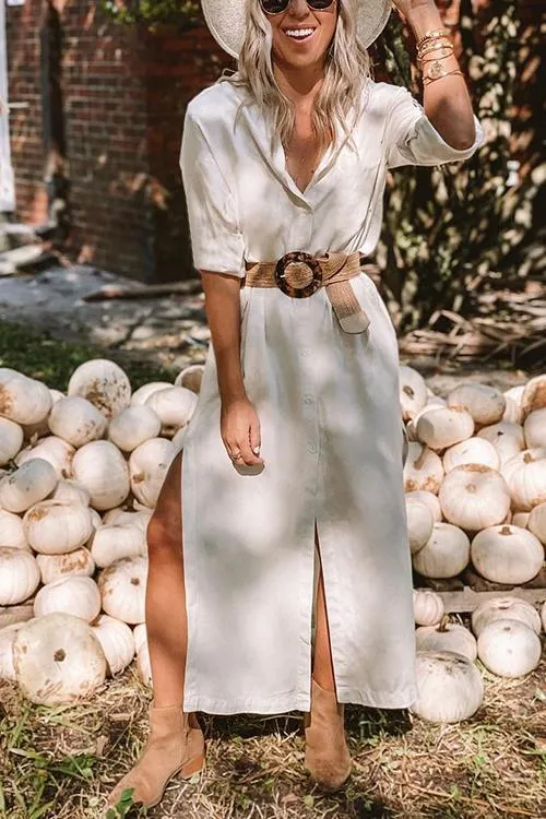 Single Breasted Slit Long Shirt Dress