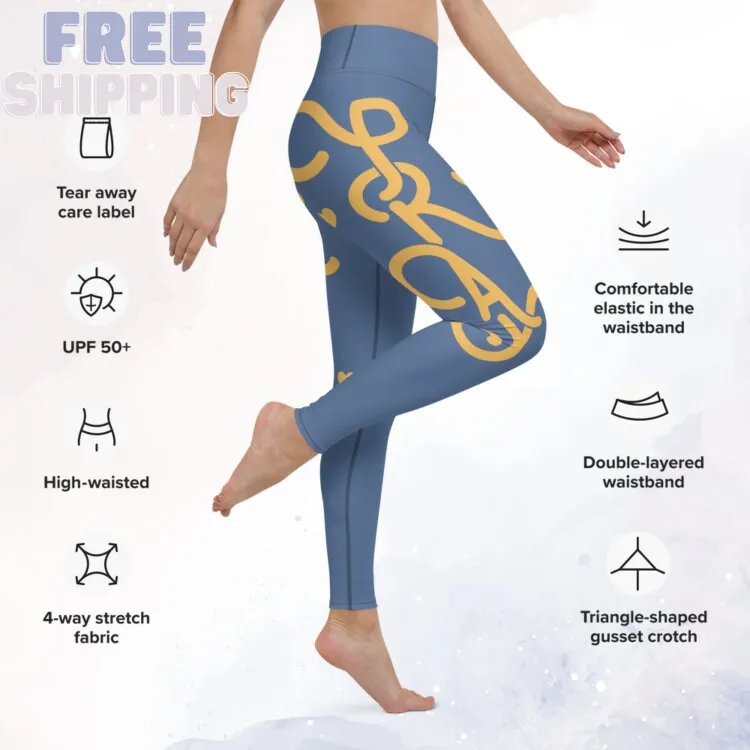 Stretchy Indigo Blue with Honeycomb Pray Side Detail Long Leggings