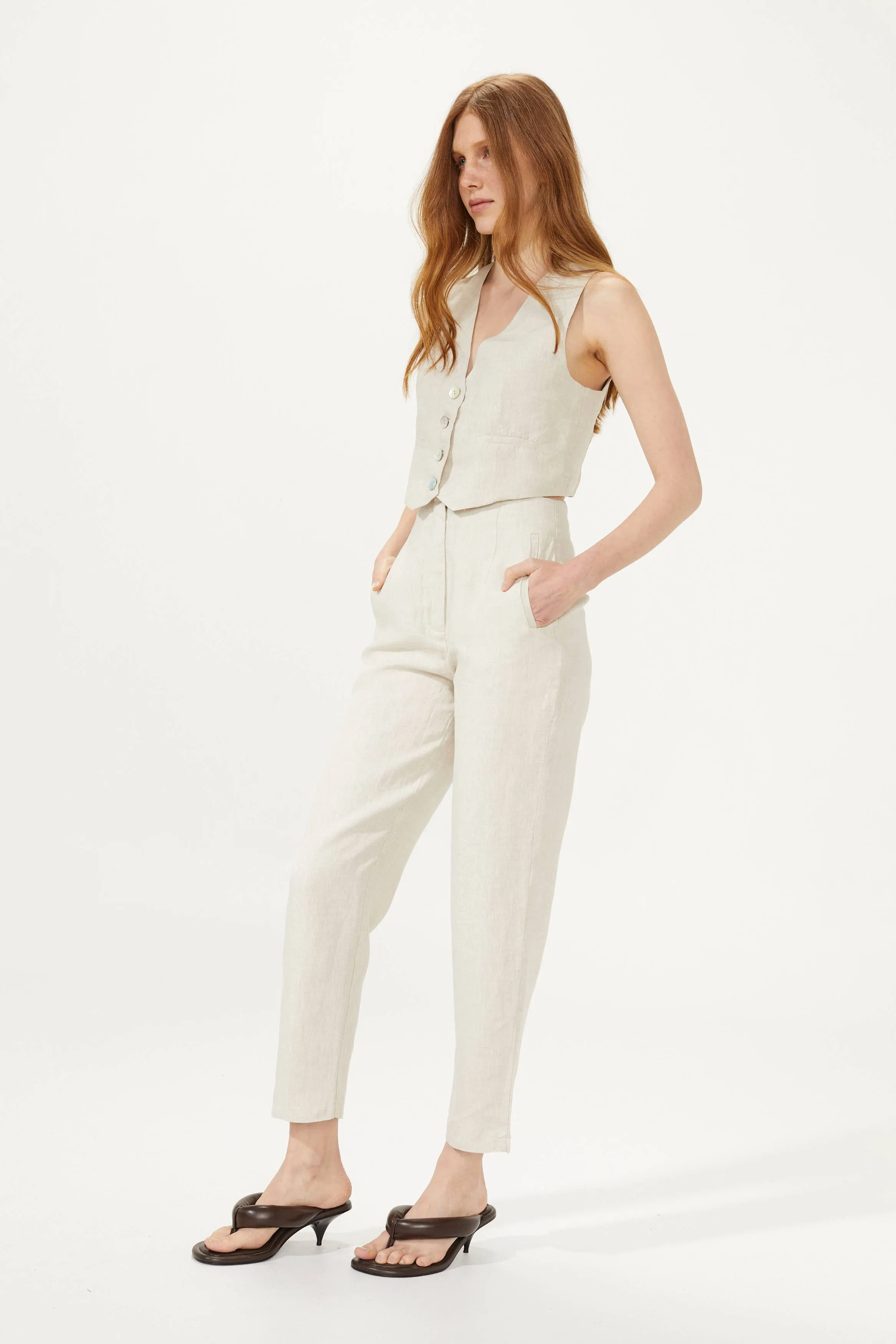 Texas Linen Pants - Natural with Gold