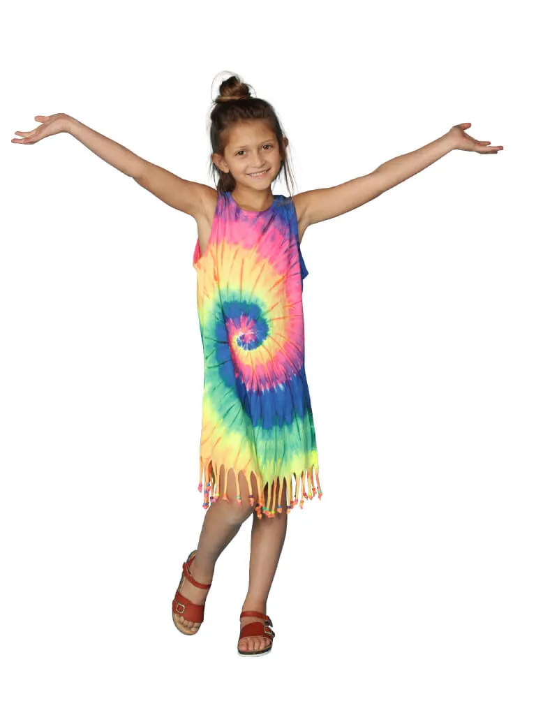 Tie-dyed dress with fringe bottom