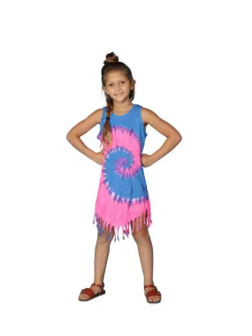 Tie-dyed dress with fringe bottom