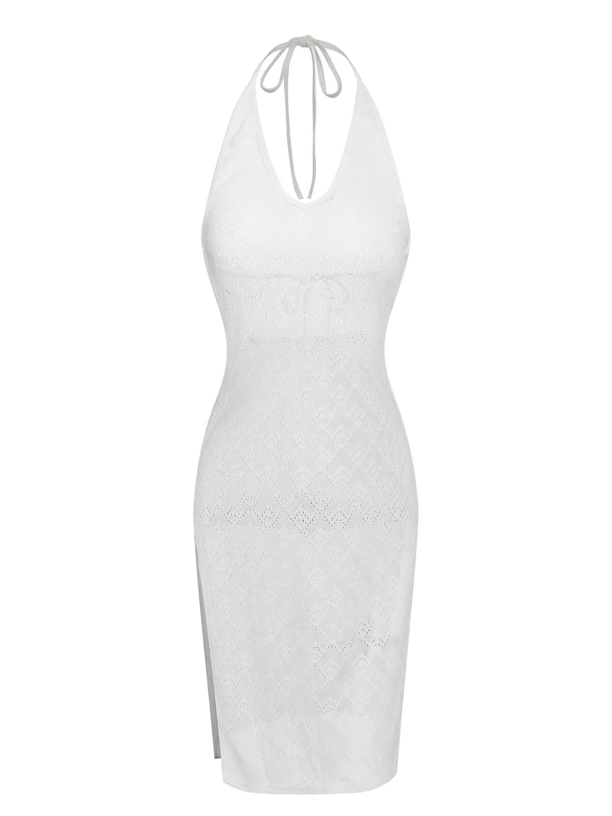 White 1960s Knitted Halter Dress Cover-Up