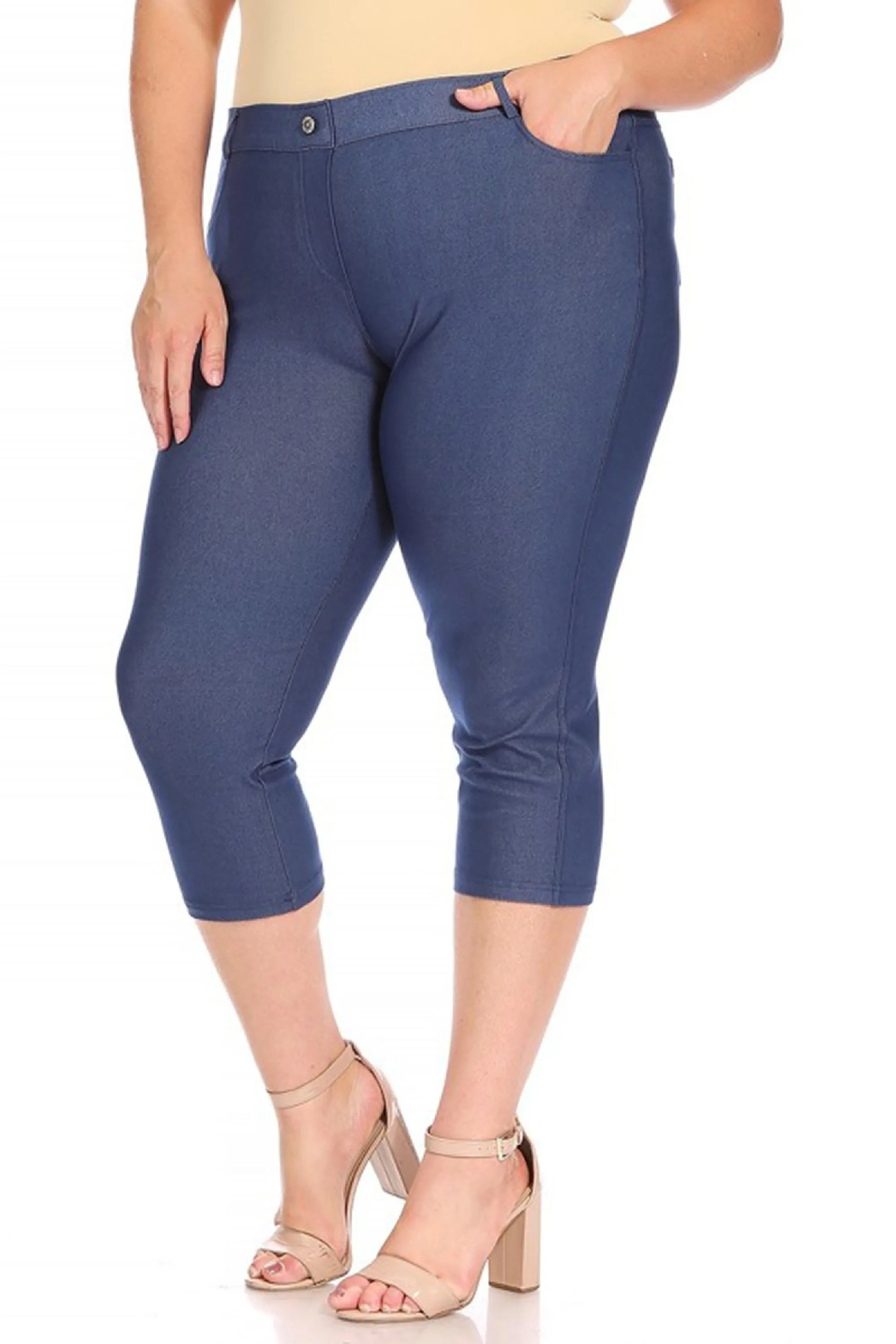 Women's Plus Size Casual Comfy Slim Pocket Jeggings Jeans Capri Pants