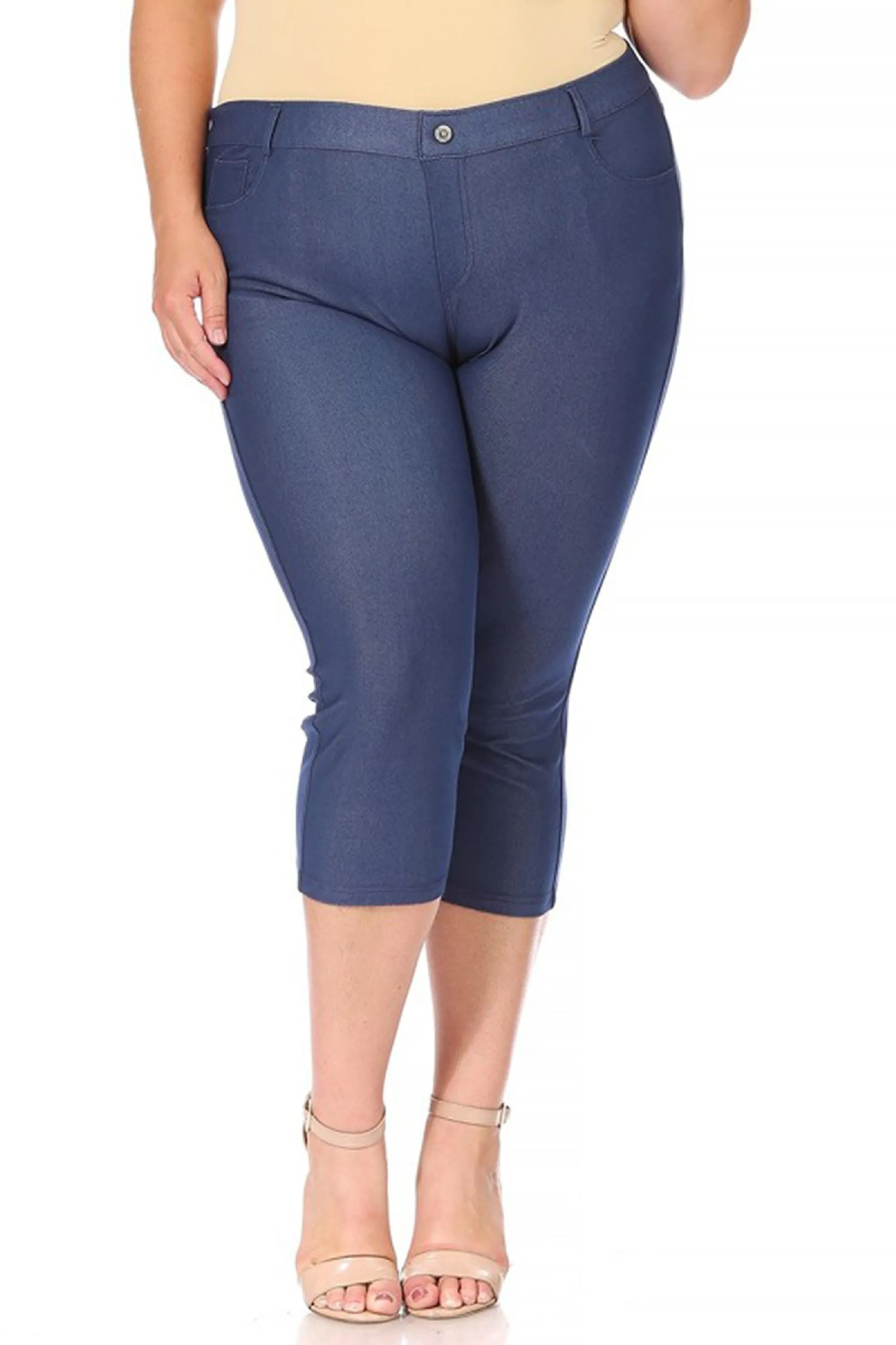 Women's Plus Size Casual Comfy Slim Pocket Jeggings Jeans Capri Pants