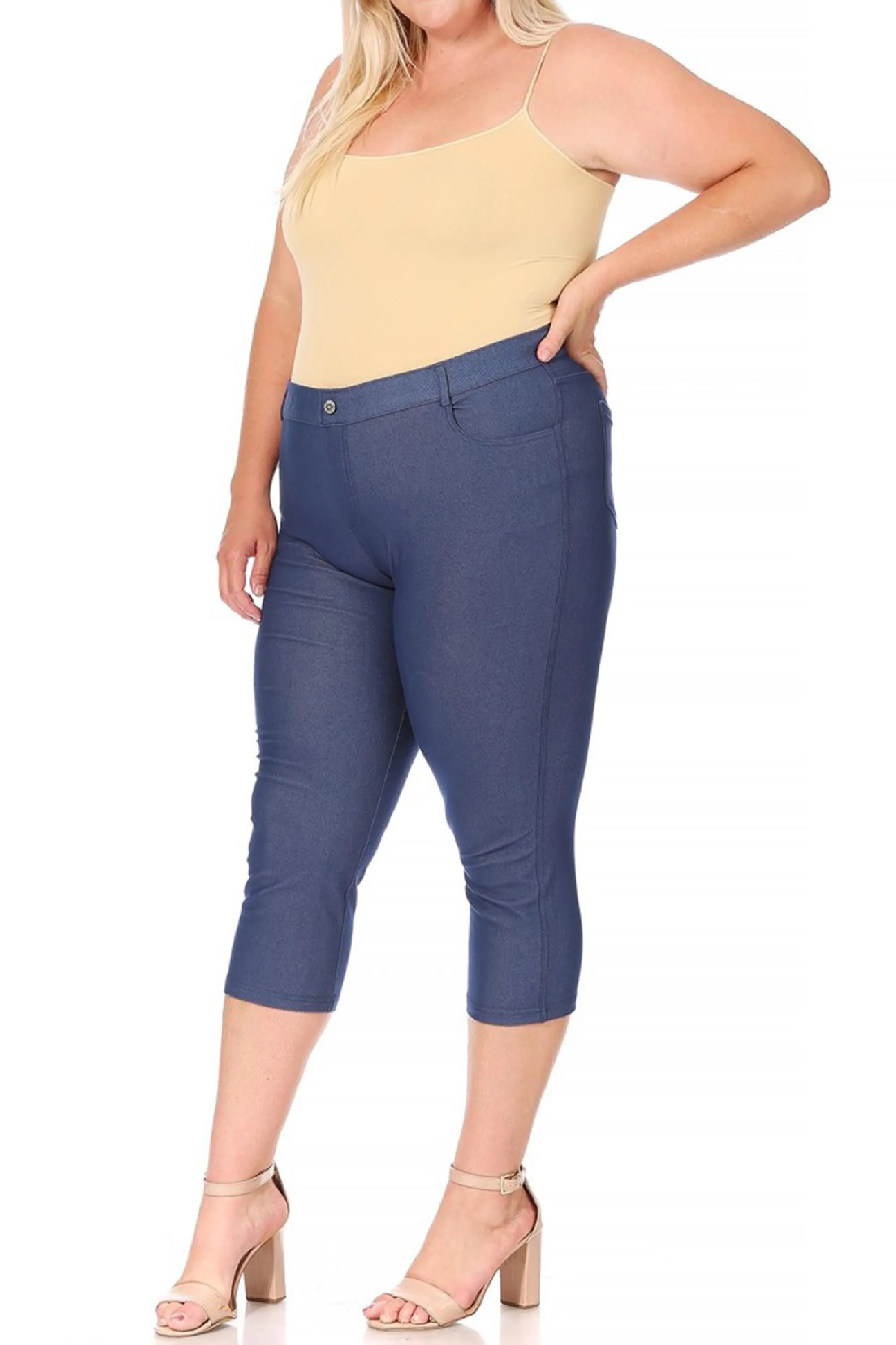 Women's Plus Size Casual Comfy Slim Pocket Jeggings Jeans Capri Pants