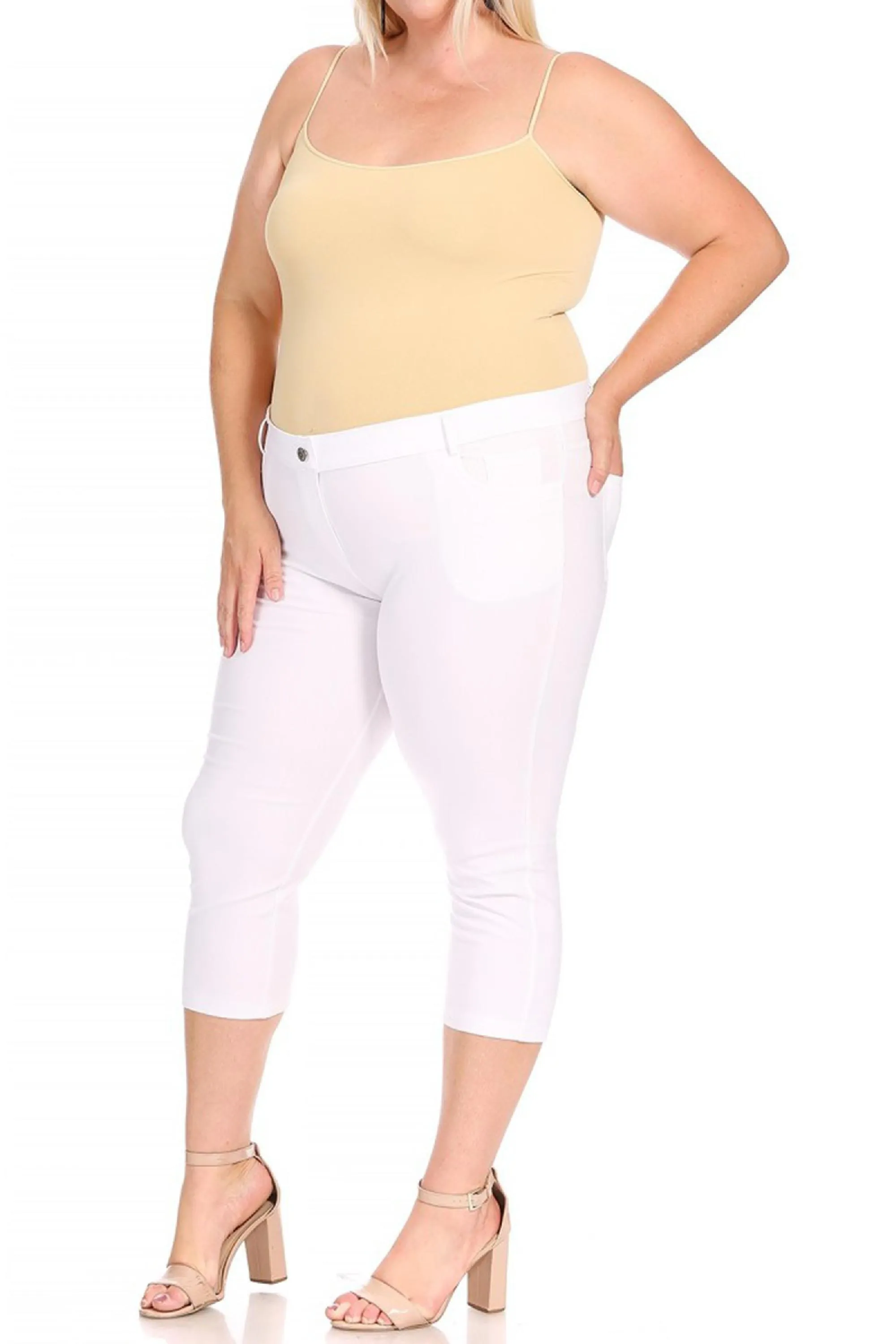 Women's Plus Size Casual Comfy Slim Pocket Jeggings Jeans Capri Pants