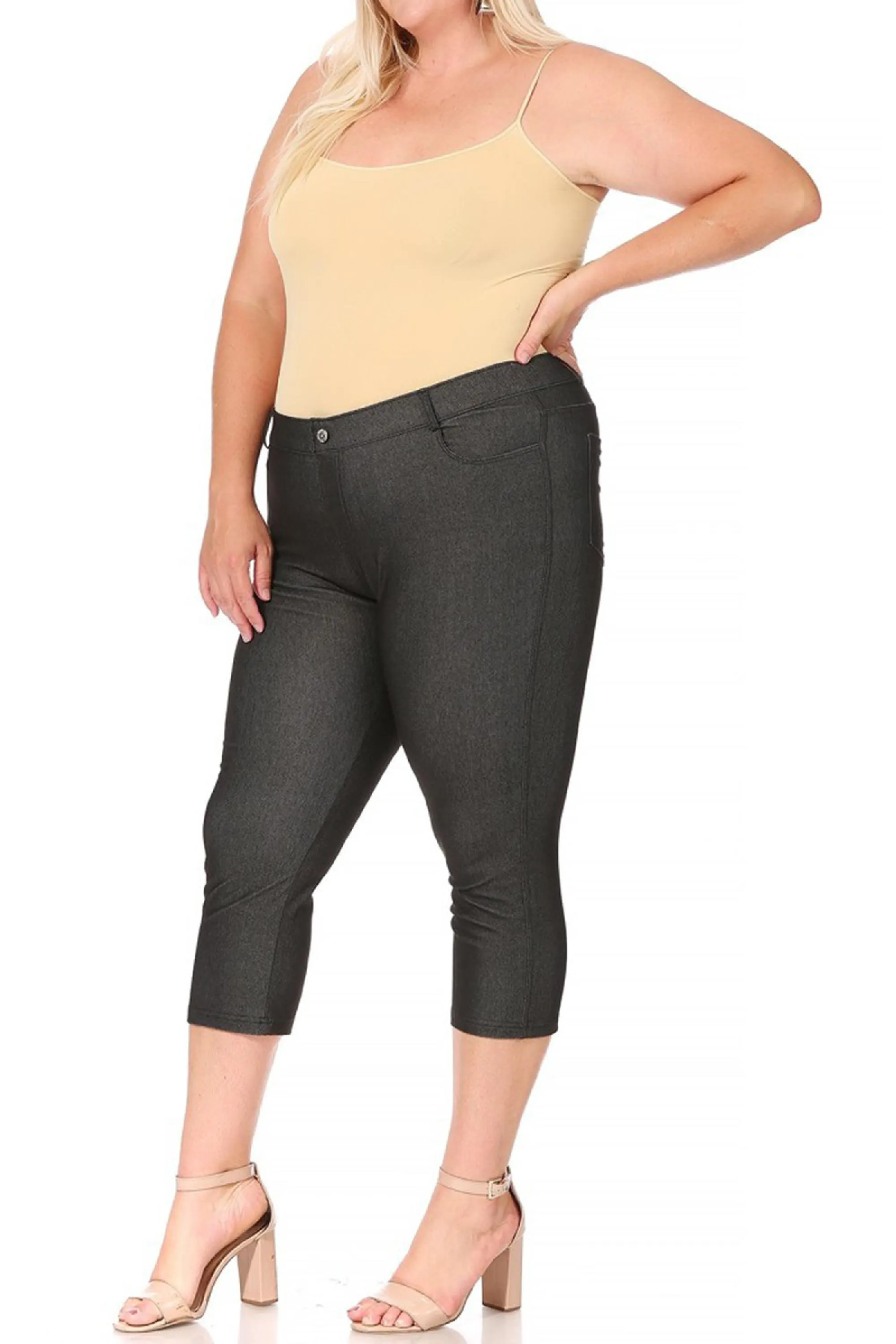 Women's Plus Size Casual Comfy Slim Pocket Jeggings Jeans Capri Pants