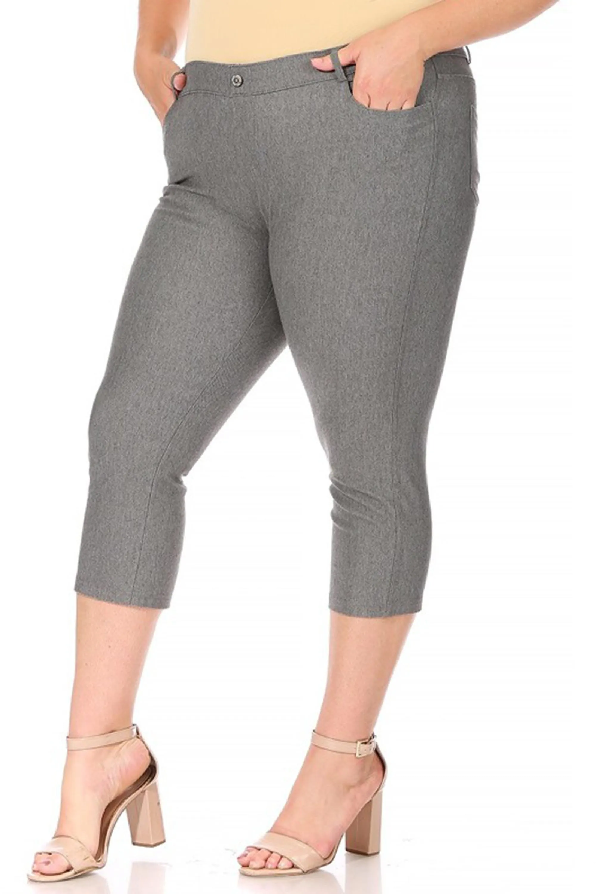 Women's Plus Size Casual Comfy Slim Pocket Jeggings Jeans Capri Pants