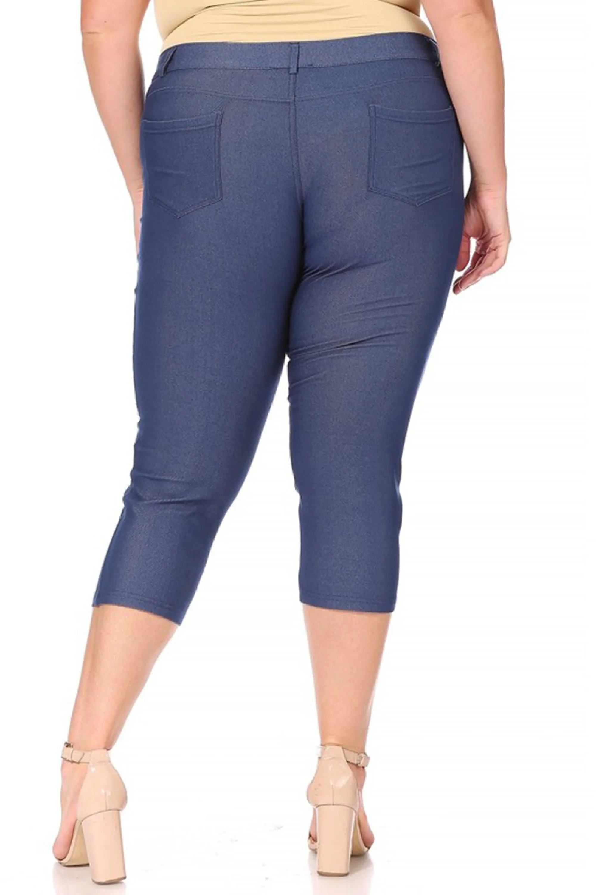 Women's Plus Size Casual Comfy Slim Pocket Jeggings Jeans Capri Pants