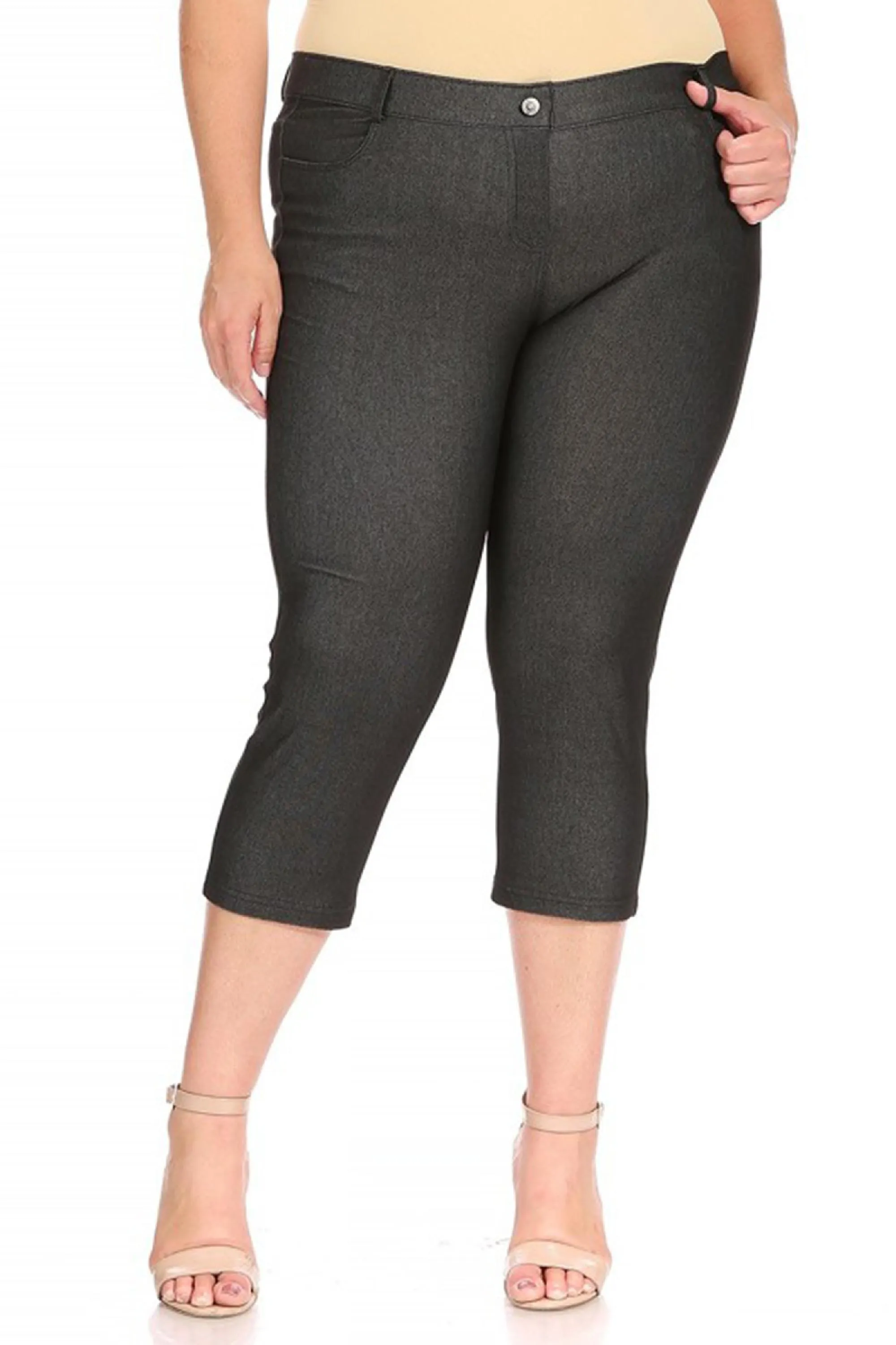 Women's Plus Size Casual Comfy Slim Pocket Jeggings Jeans Capri Pants