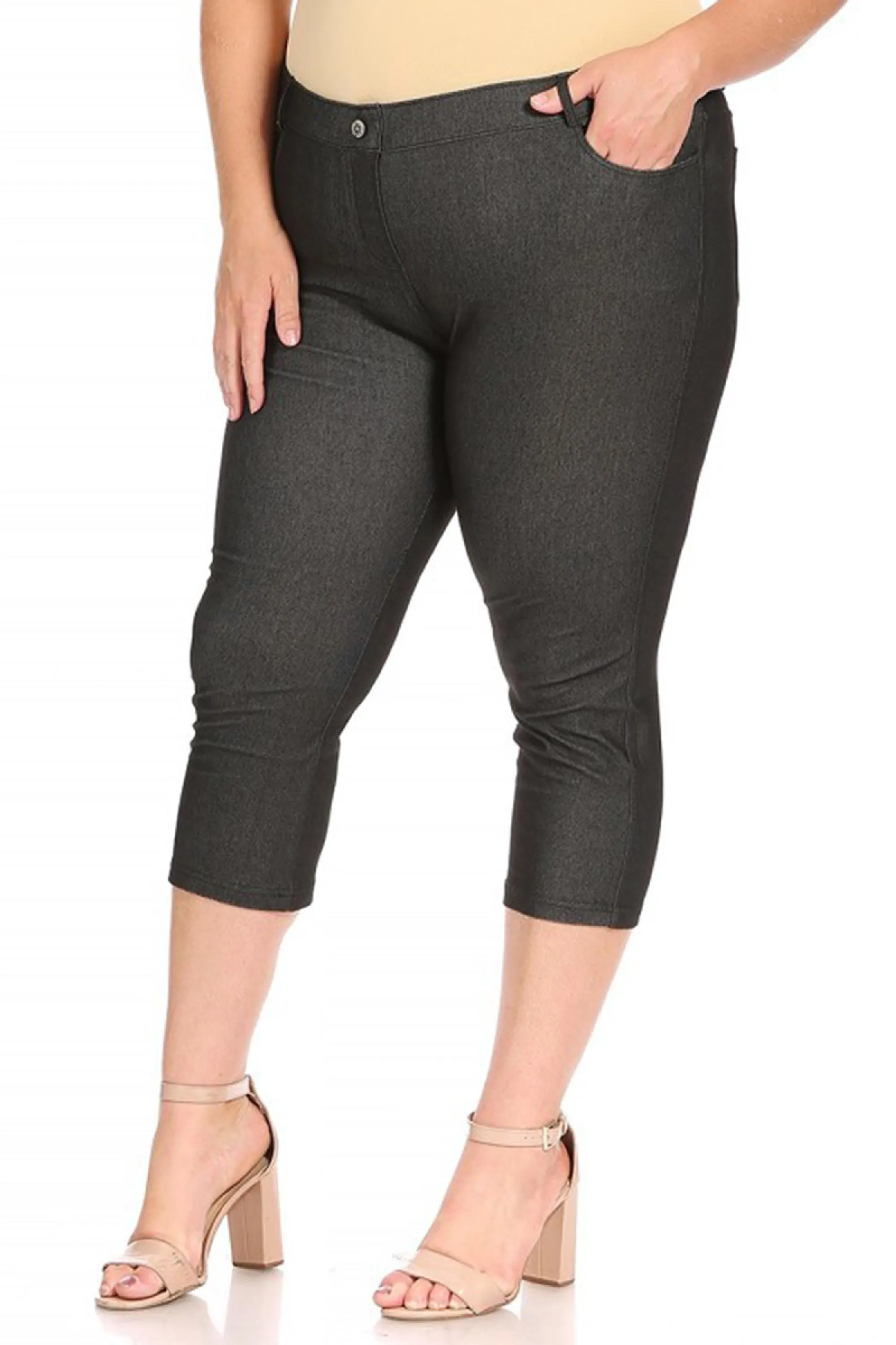 Women's Plus Size Casual Comfy Slim Pocket Jeggings Jeans Capri Pants