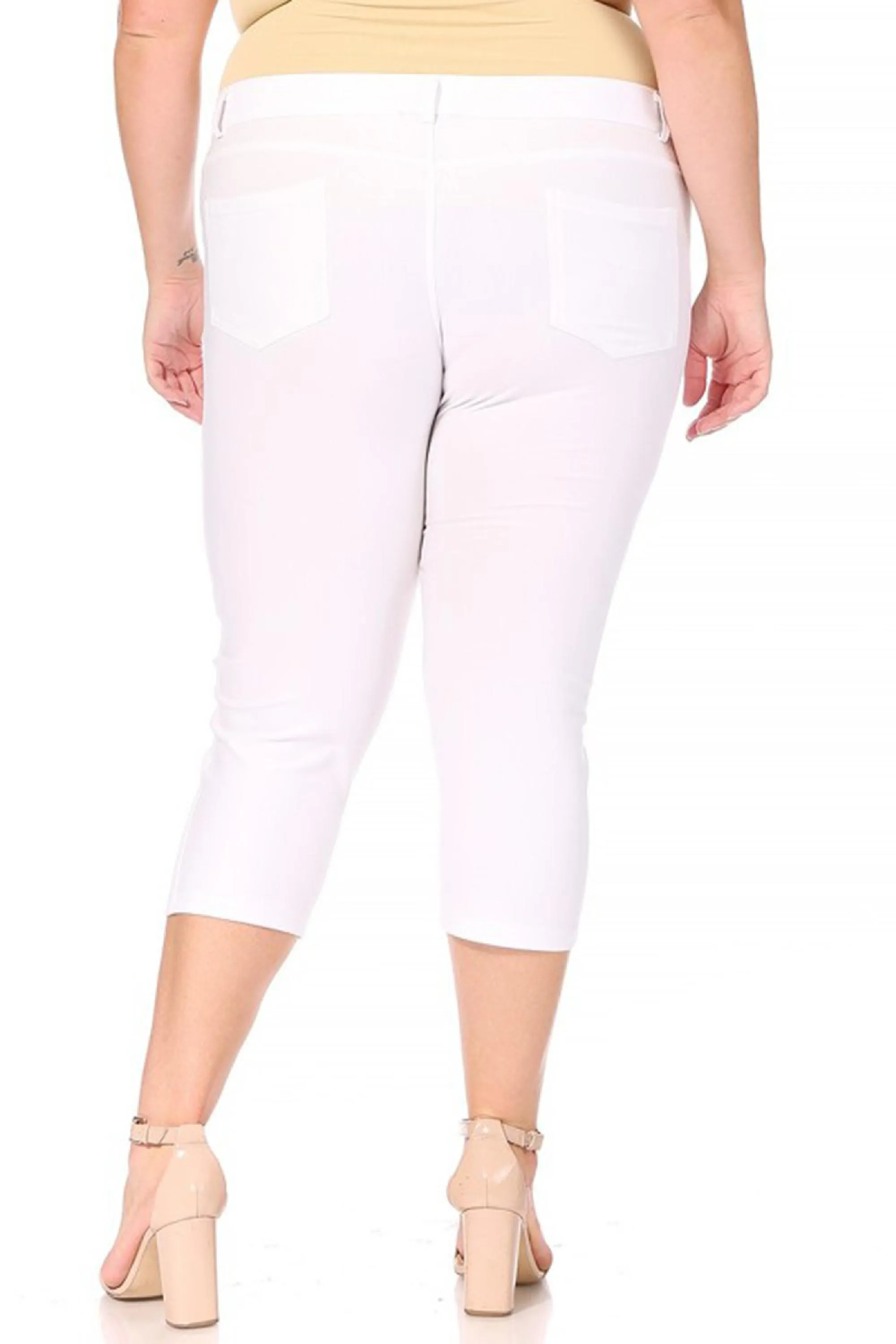 Women's Plus Size Casual Comfy Slim Pocket Jeggings Jeans Capri Pants