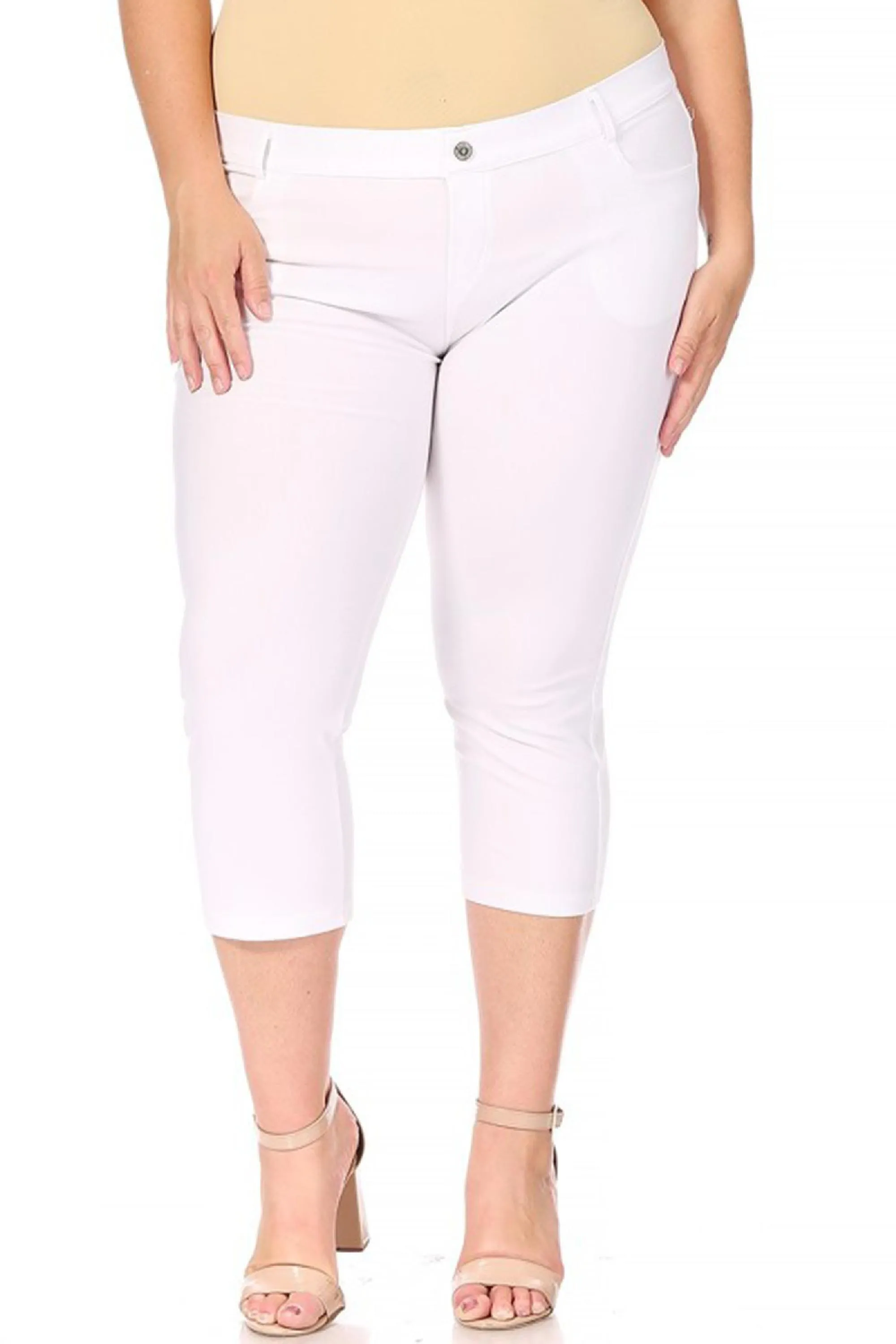 Women's Plus Size Casual Comfy Slim Pocket Jeggings Jeans Capri Pants